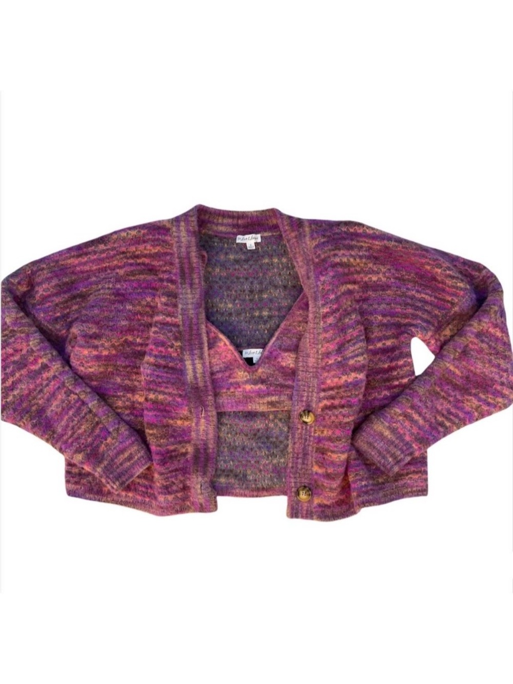 Open Cardigan and Tank Set - Purple Multi